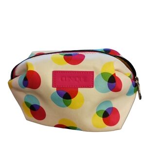 Clinique make up bag.  Blue, pink and yellow polka dots.